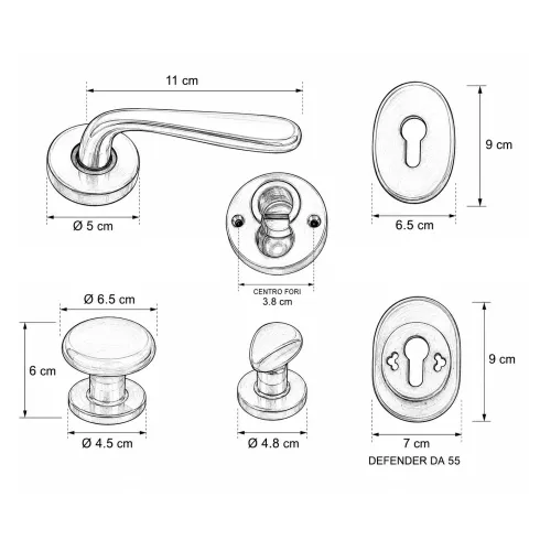 Kit Accessori Porta Blindata Cromo Satinato con Defender 55