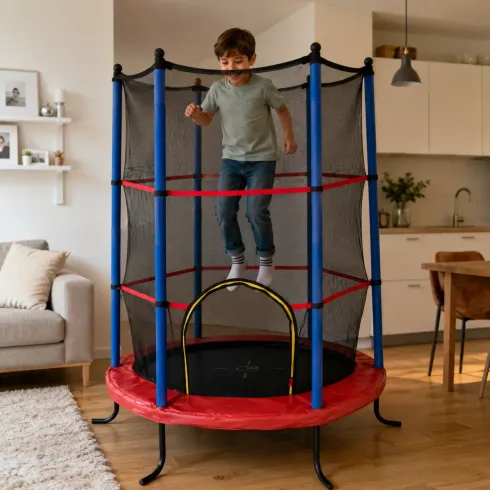 Trampolino Elastico 140 cm per Bambini Rete Sicurezza Interno Esterno