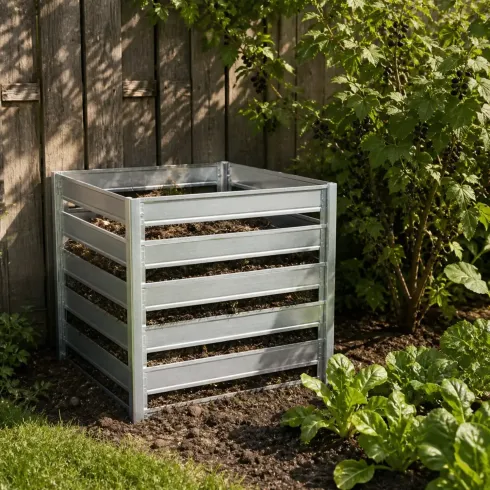 Compostiera da Giardino 704L in Acciaio Zincato 91x91x85cm