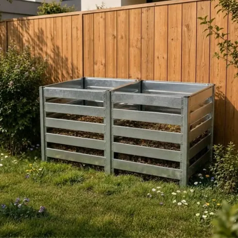 Compostiera Doppia da Giardino 1408L in Acciaio Zincato 182x91x85cm
