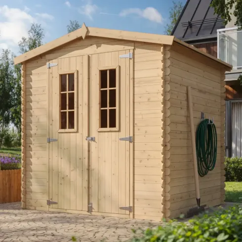 Casetta da Esterno in Legno 2x2 m Doppia Porta Finestrata Deposito