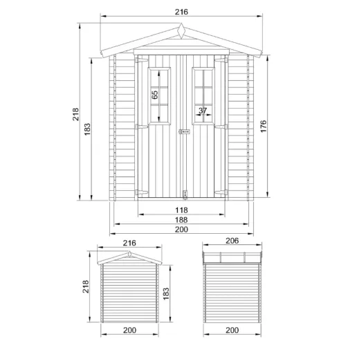 Casetta da Esterno in Legno 2x2 m Doppia Porta Finestrata Deposito