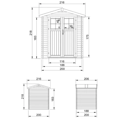 Casetta da Giardino 2x2 m Legno 19 mm Serratura Tetto Impermeabile