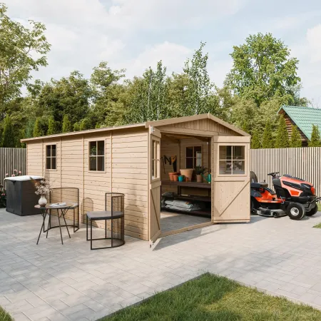 Casetta da Giardino 3x5 m in Legno 17 mm Porte Doppie Finestre 15 m2