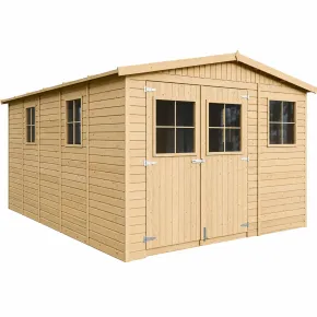Casetta da Giardino 3x5 m Legno 17 mm Pavimento Porte Finestre 15 m2