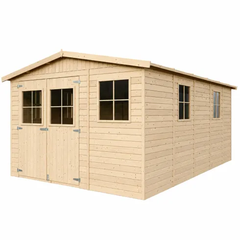 Casetta da Giardino 3x5 m Legno 17 mm Pavimento Porte Finestre 15 m2