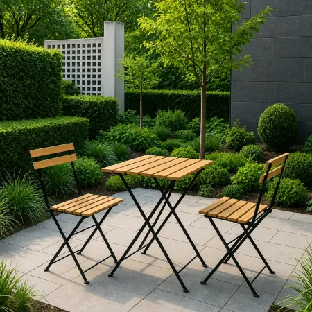 Set Tavolo da Giardino 55x55 cm con 2 Sedie Metallo Nero Legno
