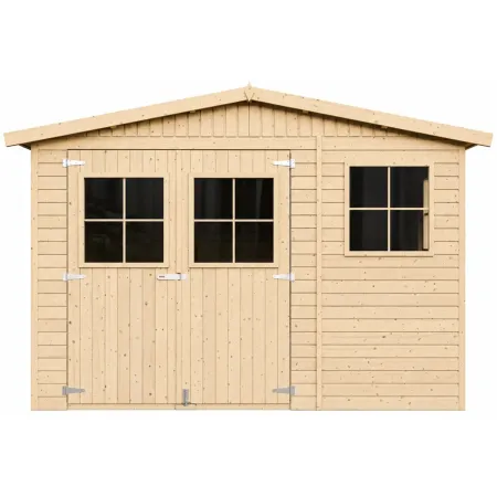Casetta da Giardino 3x4 m Legno 17 mm Pavimento Doppia Porta Finestre