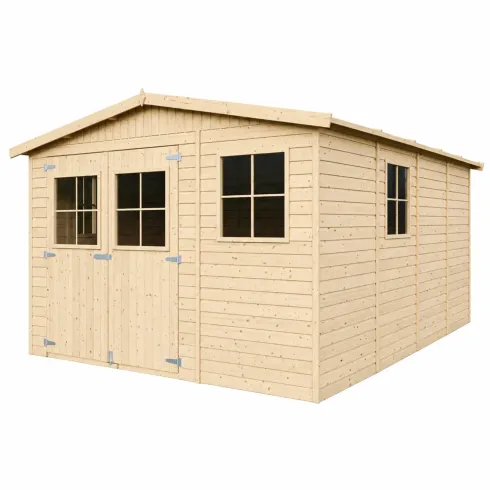 Casetta da Giardino 3x4 m Legno 17 mm Pavimento Doppia Porta Finestre