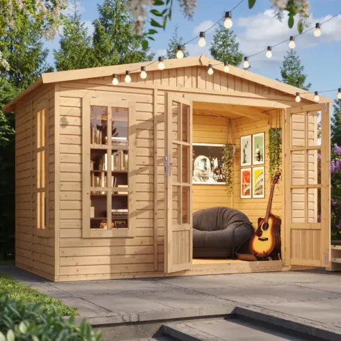 Casetta da Giardino in Legno 3x2 m con Pavimento Doppia Porta Finestre
