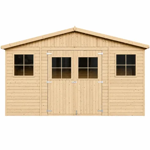 Casetta da Giardino 4x2 m Legno 17 mm Tetto OSB Doppia Porta Finestre