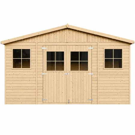 Casetta da Giardino 4x2 m Legno 17 mm Tetto OSB Doppia Porta Finestre
