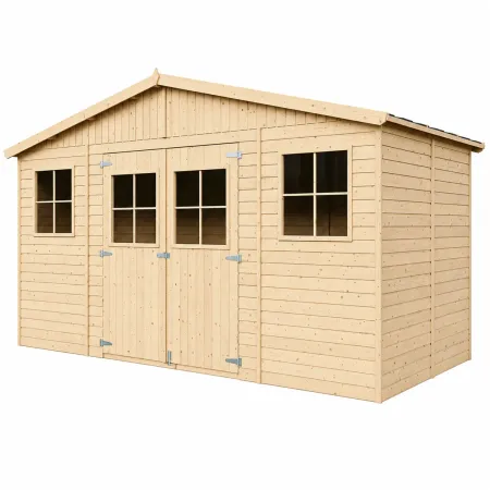 Casetta da Giardino 4x2 m Legno 17 mm Tetto OSB Doppia Porta Finestre