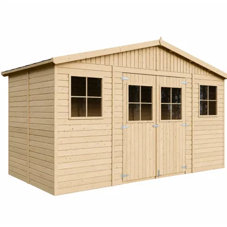Casetta da Giardino 4x2 m Legno 17 mm Pavimento Doppia Porta Finestre