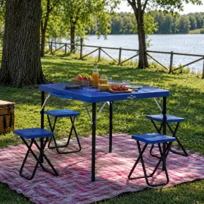 Tavolo Pic nic Pieghevole in Acciaio da Campeggio Sgabelli da Giardino Esterno 2