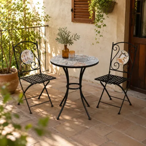Set Tavolo e Sedie Pieghevole Rotondo Maiolica Sicilia