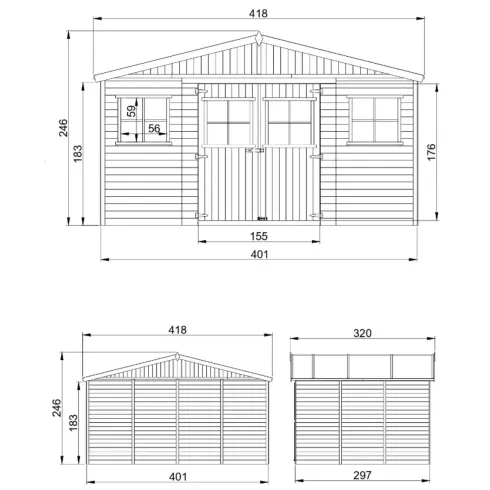 Casetta in Legno Giardino 4x3 Pannelli 17 mm Porte Doppie Finestre