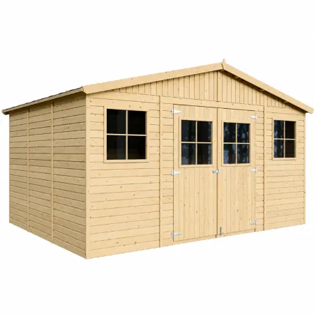 Casetta in Legno Giardino 4x3 17 mm Pavimento Porte Doppie Finestre