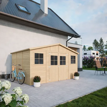 Casetta in Legno Giardino 4x3 17 mm Pavimento Porte Doppie Finestre