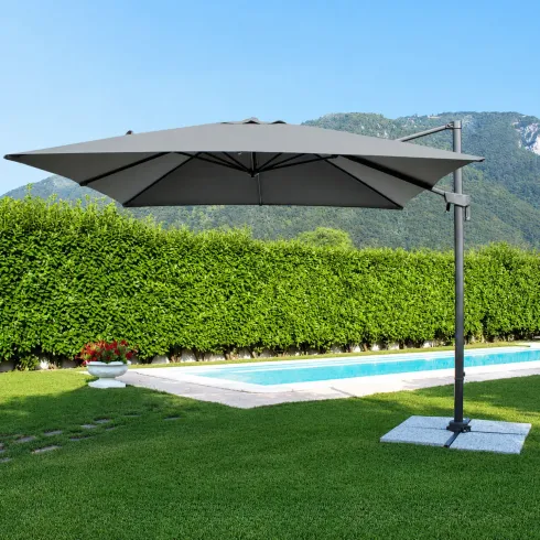 Ombrellone per Giardino 3x3 Palo Laterale Acciaio Nero Telo Grigio
