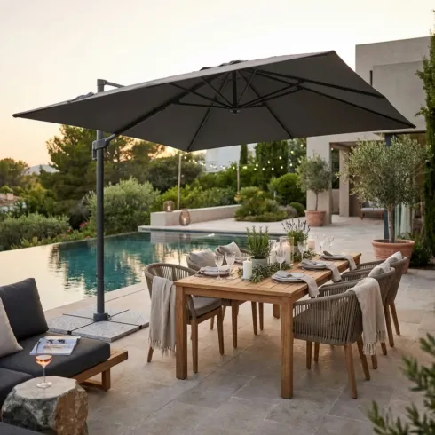Ombrellone per Giardino 3x3 Palo Laterale Acciaio Nero Telo Grigio