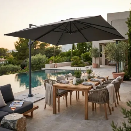 Ombrellone per Giardino 3x3 Palo Laterale Acciaio Nero Telo Grigio