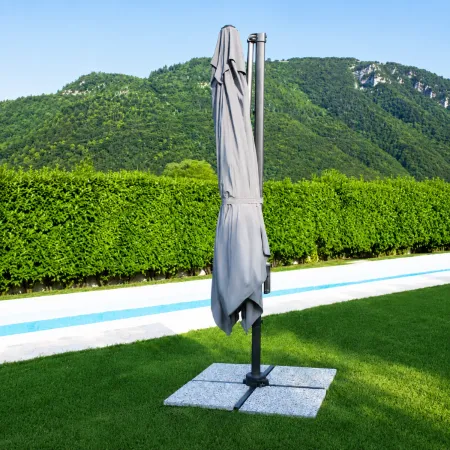 Ombrellone per Giardino 3x3 Palo Laterale Acciaio Nero Telo Grigio
