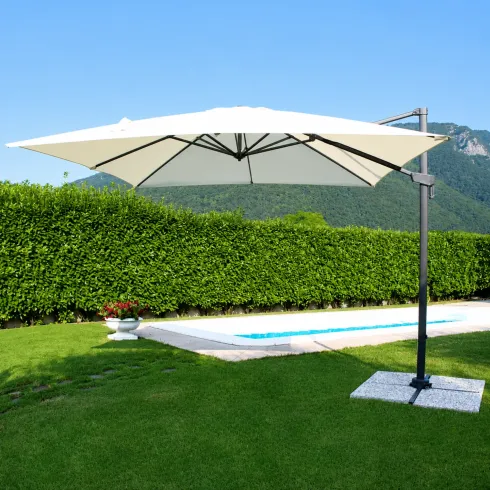 Ombrellone per Giardino 3x3 Palo Laterale Ecrù Nero Base a Crociera