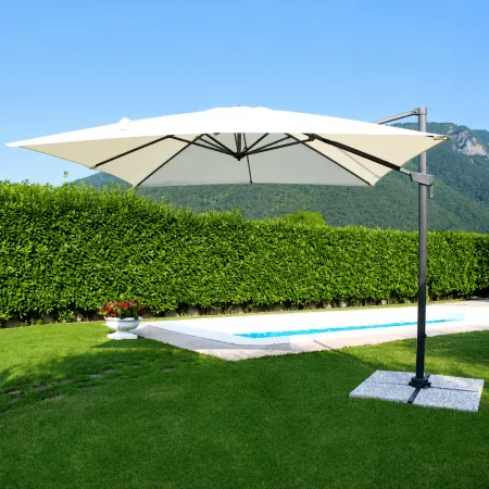Ombrellone per Giardino 3x3 Palo Laterale Ecrù Nero Base a Crociera