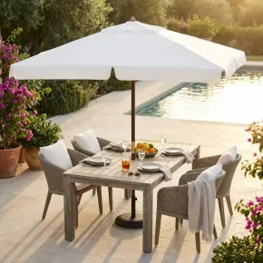 Ombrellone per Giardino 3x4 Palo Centrale Bianco Legno Antivento 2