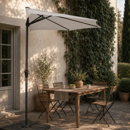 Ombrellone a Mezzaluna 270x133x230H cm Grigio da Parete Acciaio