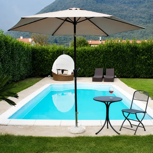 Ombrellone per Giardino 3x3 Rotondo Beige Palo Centrale con Carrucola