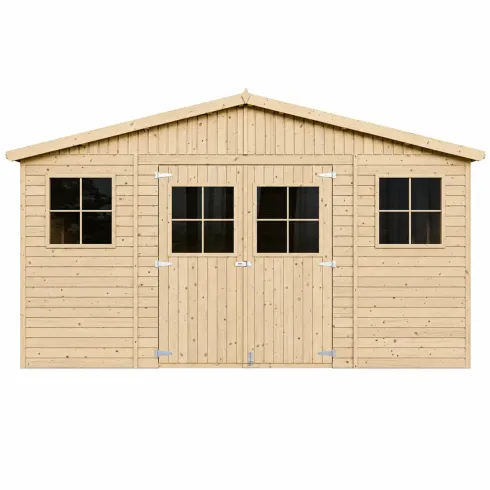Casetta in Legno Giardino 4x4 17 mm Pavimento Porte Doppie Finestre