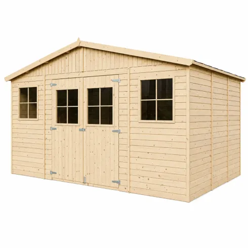 Casetta in Legno Giardino 4x4 17 mm Pavimento Porte Doppie Finestre