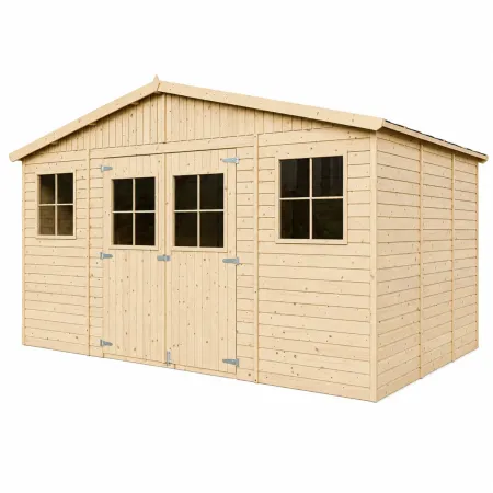 Casetta in Legno Giardino 4x4 17 mm Pavimento Porte Doppie Finestre