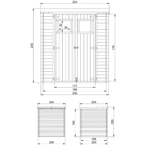 Casetta da Giardino in Legno 2x2 19 mm Doppia Porta Finestrata
