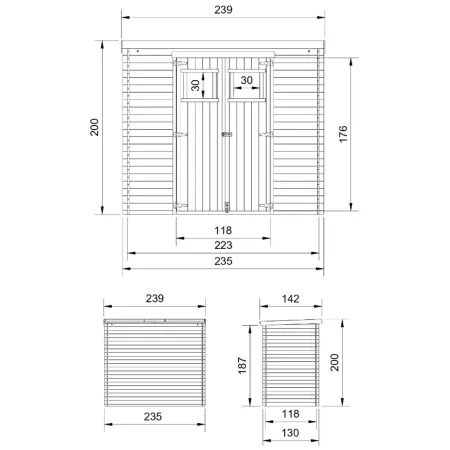 Casetta da Giardino in Legno 235x130 cm Porte Finestrate 19 mm