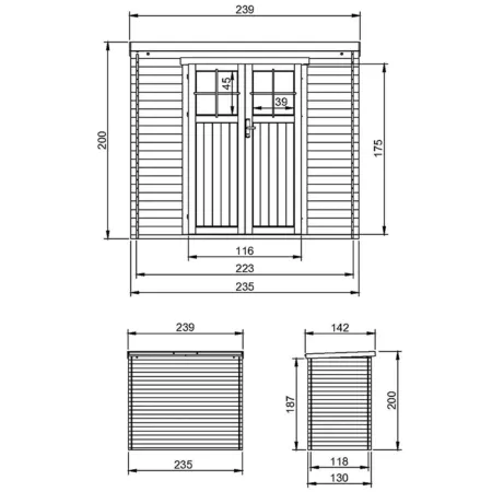 Casetta da Giardino in Legno 235x130 Pavimento Porta con Serratura