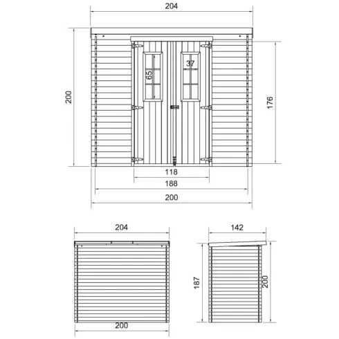 Casetta da Giardino Legno 19 mm 200x130 cm Doppia Porta Pavimento