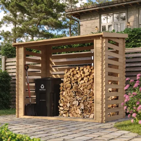 Legnaia da Esterno 228x130x199 cm Legno 19 mm Tetto Copertura Bituminosa