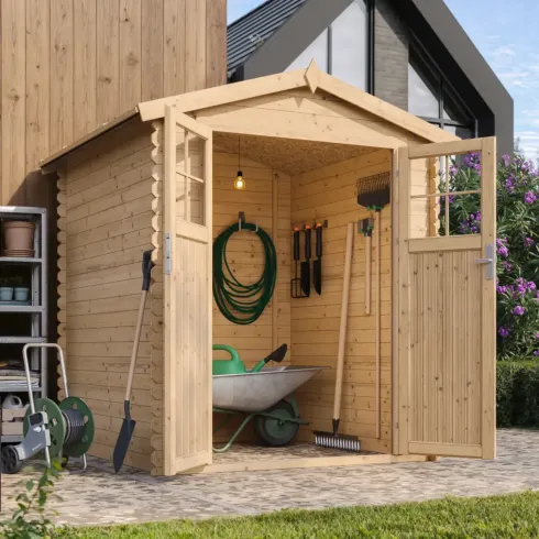 Casetta da Giardino in Legno 180x180 Doppia Porta con Serratura Chiave
