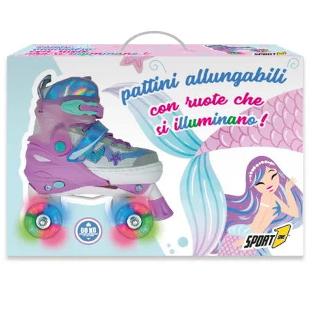 Pattini per Bambini Quad Mermaid Regolabili 34-37 4 Ruote LED Luminose
