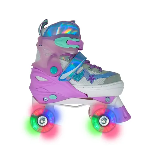 Pattini per Bambini Quad Mermaid Regolabili 30-33 4 Ruote LED Luminose