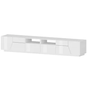 Mobile Porta TV 260 cm Bianco Lucido Laccato 4 Ante 2 Cassetti Legno