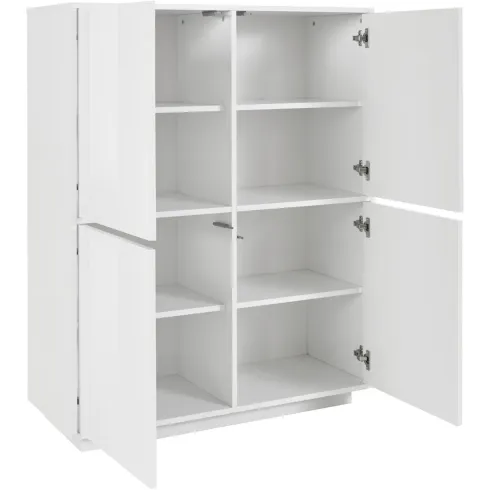 Credenza Alta da Soggiorno 100 cm Bianco Laccato Lucido 4 Ante 6 Vani