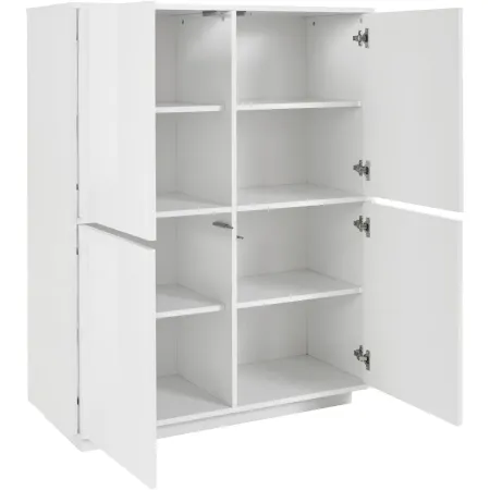 Credenza Alta da Soggiorno 100 cm Bianco Laccato Lucido 4 Ante 6 Vani