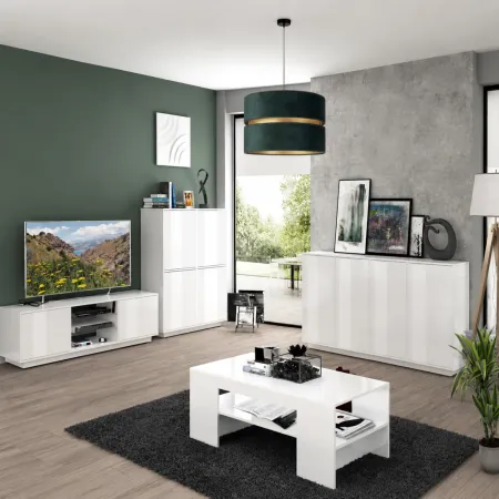 Credenza Alta da Soggiorno 100 cm Bianco Laccato Lucido 4 Ante 6 Vani
