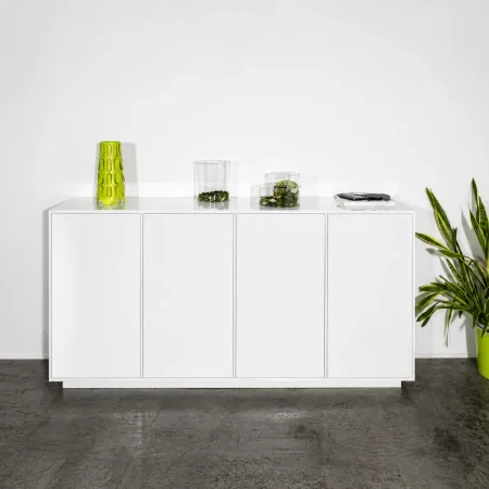 Credenza da Soggiorno 180 cm Bianco Laccato Lucido 4 Ante Push to Open
