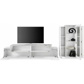 Mobile Televisore da Salotto 200 cm con Vetrina Bianco Lucido Cemento 2