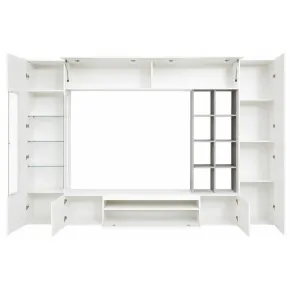 Parete Attrezzata TV Moderna 290 cm in Legno Bianco Lucido Cemento 2